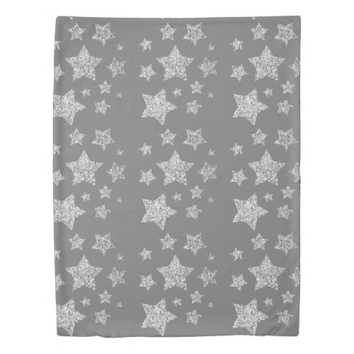 Silver glitter sparkles Stars pattern light gray Duvet Cover