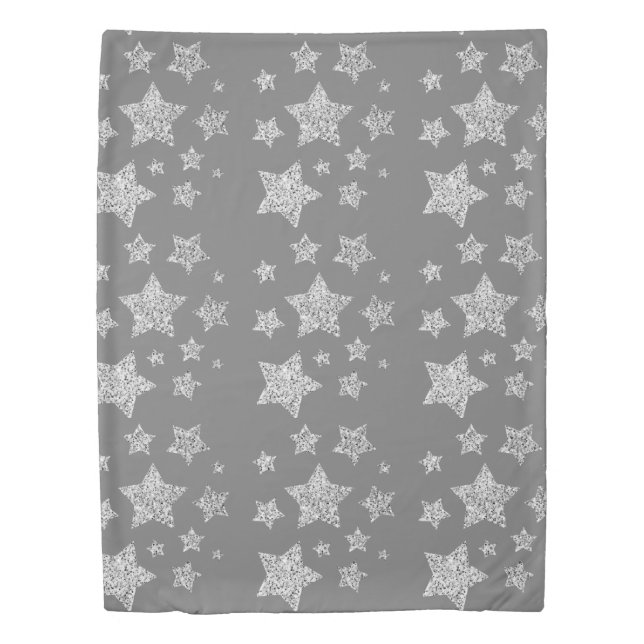 Silver glitter sparkles Stars pattern light gray Duvet Cover (Front)
