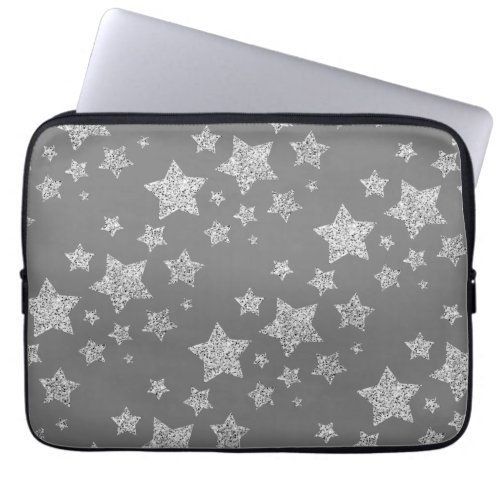 Silver glitter sparkles Stars pattern light gray Laptop Sleeve