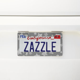 Silver glitter sparkles Stars pattern light gray License Plate Frame