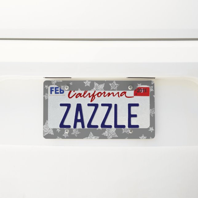 Silver glitter sparkles Stars pattern light gray License Plate Frame (On Car)