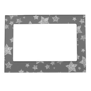 Silver glitter sparkles Stars pattern light gray Magnetic Frame