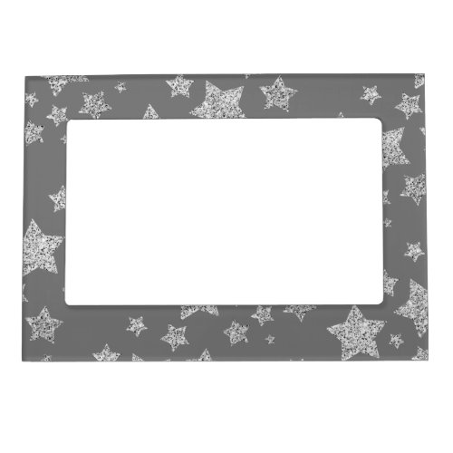 Silver glitter sparkles Stars pattern light gray Magnetic Frame