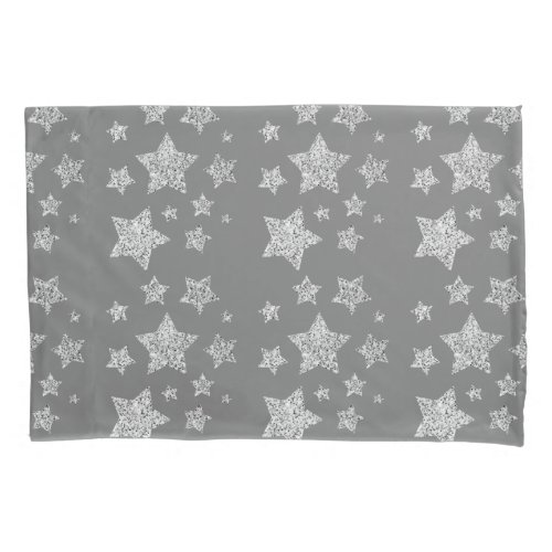 Silver glitter sparkles Stars pattern light gray Pillow Case