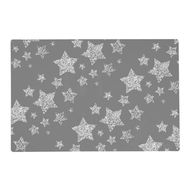 Silver glitter sparkles Stars pattern light gray Placemat (Front)