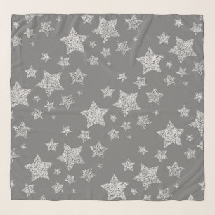 Silver glitter sparkles Stars pattern light gray Scarf