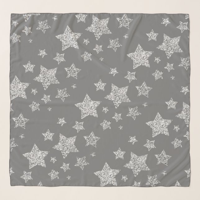 Silver glitter sparkles Stars pattern light gray Scarf (Front)