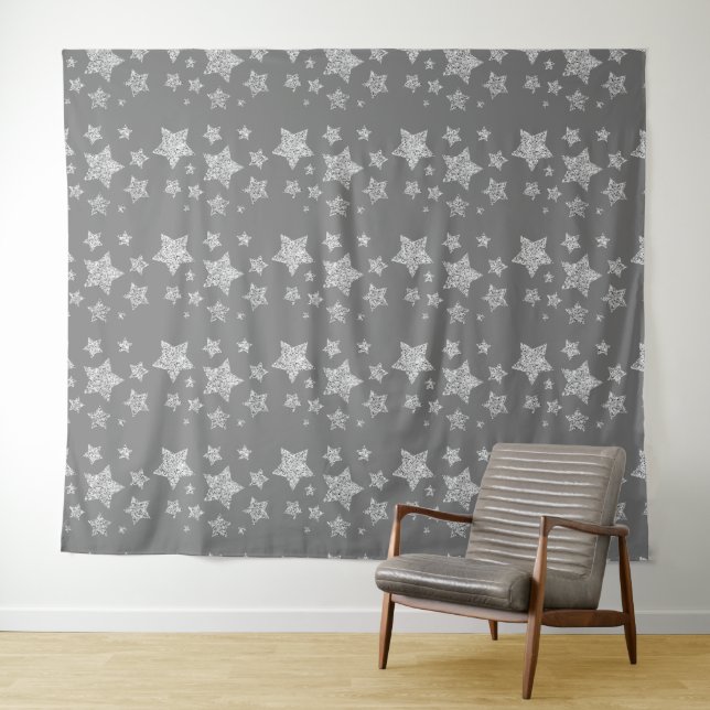 Silver glitter sparkles Stars pattern light gray Tapestry (In Situ (Horizontal))