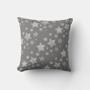 Silver glitter sparkles Stars pattern light gray Throw Pillow