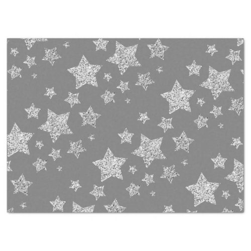 Silver glitter sparkles Stars pattern light gray Tissue Paper