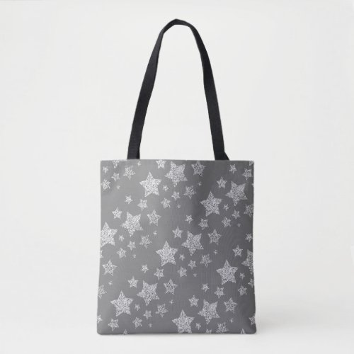 Silver glitter sparkles Stars pattern light gray Tote Bag