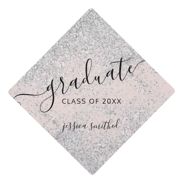 Silver glitter sparkles typography graduate graduation cap topper | Zazzle