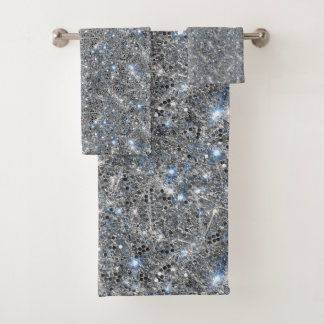 Silver Glitter Sparkles Wedding Bath Towel Set