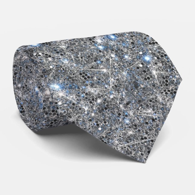 Silver Glitter Sparkles Wedding  Neck Tie (Rolled)