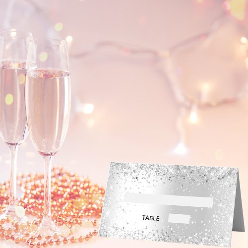 Silver glitter sparkles wedding place card