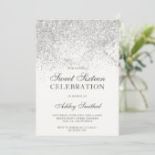 Silver glitter sparkles white chic sweet sixteen invitation (Standing Front)