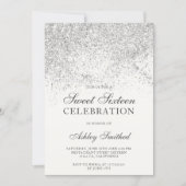 Silver glitter sparkles white chic sweet sixteen invitation (Front)