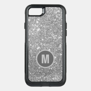 Silver Glitter Sparkling Chic Girly Monogram OtterBox Commuter iPhone SE/8/7 Case
