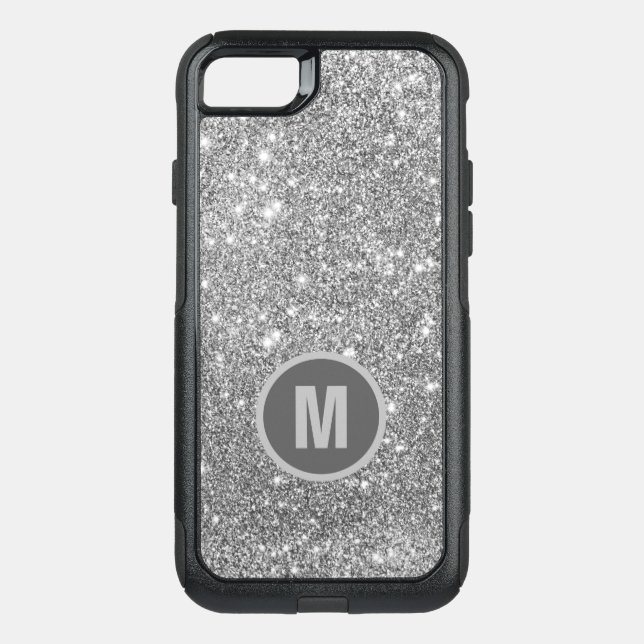 Silver Glitter Sparkling Chic Girly Monogram Otterbox iPhone Case (Back)