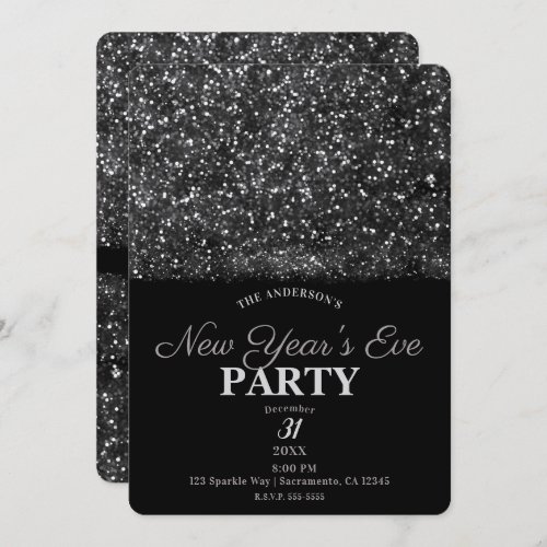 Silver Glitter Sparkling Lights New Years Eve Invitation