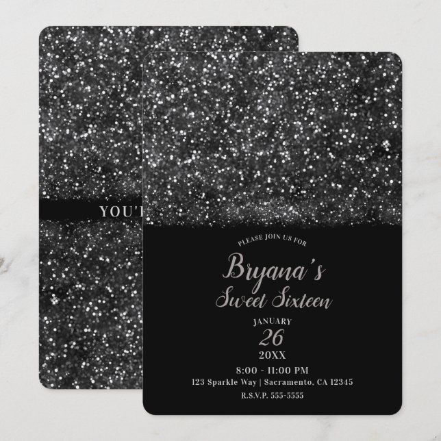 Silver Glitter Sparkling Lights Sweet 16 Party Invitation (Front/Back)