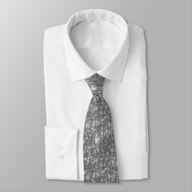 Silver Glitter Sparkly Bling Neck Tie (Tied)