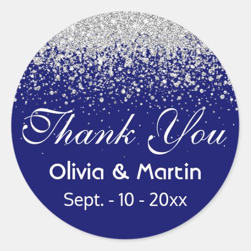 Silver Glitter Splash on Royal Blue Classic Round Sticker