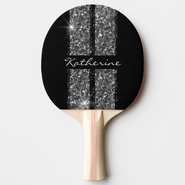 Silver Glitter Sport Racing Stripes Elegant  Ping Pong Paddle (Front)