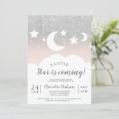 Silver glitter star moon cloud baby shower invitation (Standing Front)
