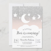 Silver glitter star moon cloud baby shower invitation (Front)