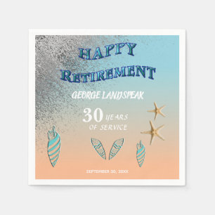Silver Glitter Starfish Seashells Happy Retirement Napkins