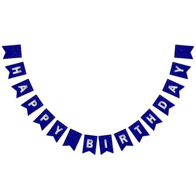 Silver Glitter Stars Birthday on Dark Blue Elegant Bunting Flags (All)