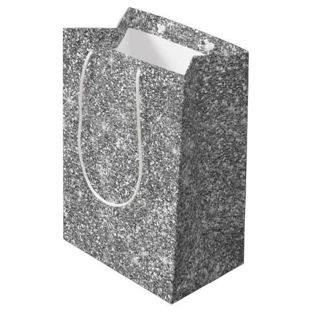 Silver Glitter Stars Classy Medium Party Gift Bag (Back Angled)