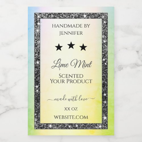 Silver Glitter Stars Product Labels Teal Yellow