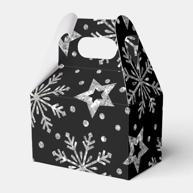 Silver Glitter Stars & Snowflakes Favor Boxes (Front Side)
