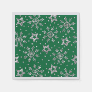 Silver Glitter Stars & Snowflakes Napkins