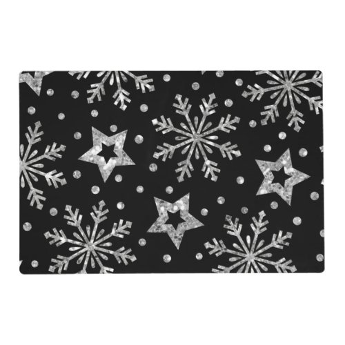 Silver Glitter Stars  Snowflakes Placemat