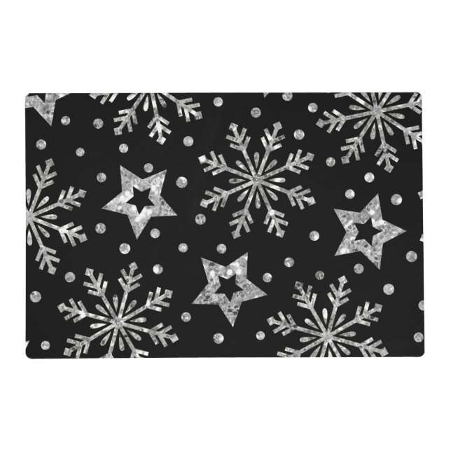 Silver Glitter Stars & Snowflakes Placemat (Front)