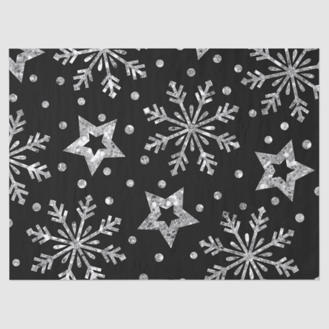 Silver Glitter Stars & Snowflakes Tissue Paper (Front)