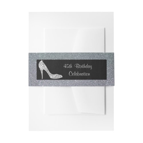 Silver Glitter Stiletto Shoe 45th Birthday Invitation Belly Band