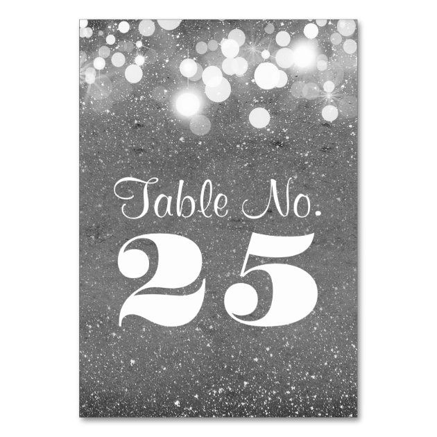 Silver Glitter String Lights Table Number Cards