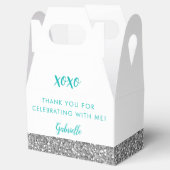 Silver Glitter Stripe and Turquoise Blue Modern Favor Boxes (Opened)