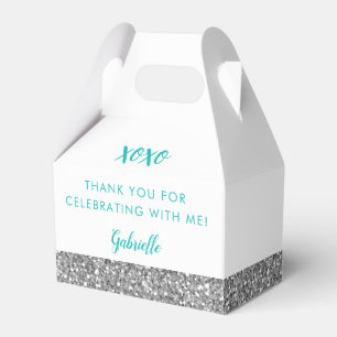 Silver Glitter Stripe and Turquoise Blue Modern Favor Boxes