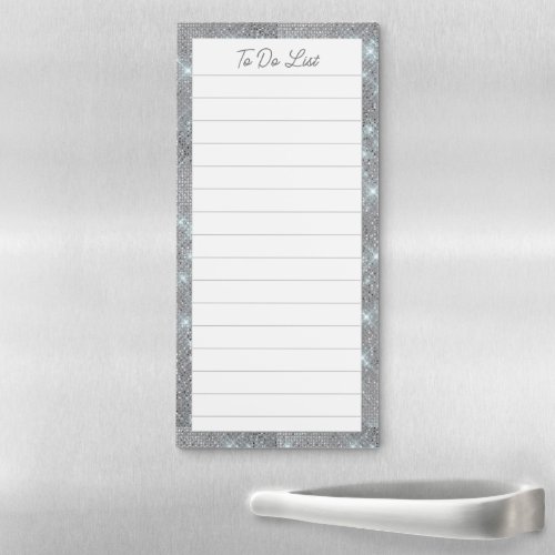 Silver Glitter Style Lined Fridge To Do List  Magnetic Notepad