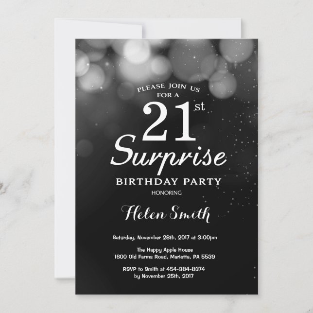 Silver Glitter Surprise 21st Birthday Invitation (Front)