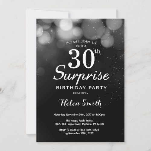 Silver Glitter Surprise 30th Birthday Invitation