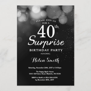 Silver Glitter Surprise 40th Birthday Invitation