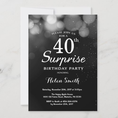 Silver Glitter Surprise 40th Birthday Invitation