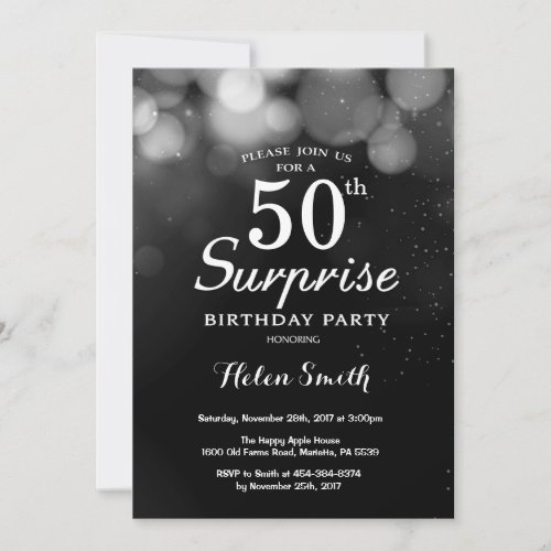Silver Glitter Surprise 50th Birthday Invitation
