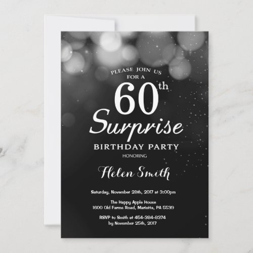 Silver Glitter Surprise 60th Birthday Invitation